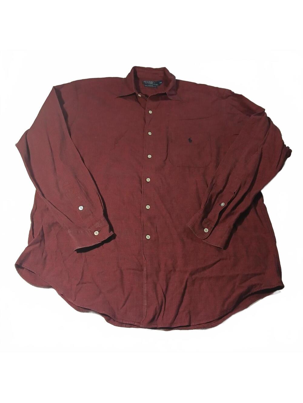 Polo Ralph Lauren Mens Red Gingham Button Down Shirt Cotton Linen Large